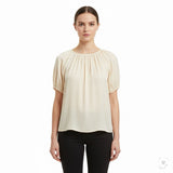 Ann Taylor Women's Yellow Blouse Relaxed Fit Pleated Scoop Neck Size L - New