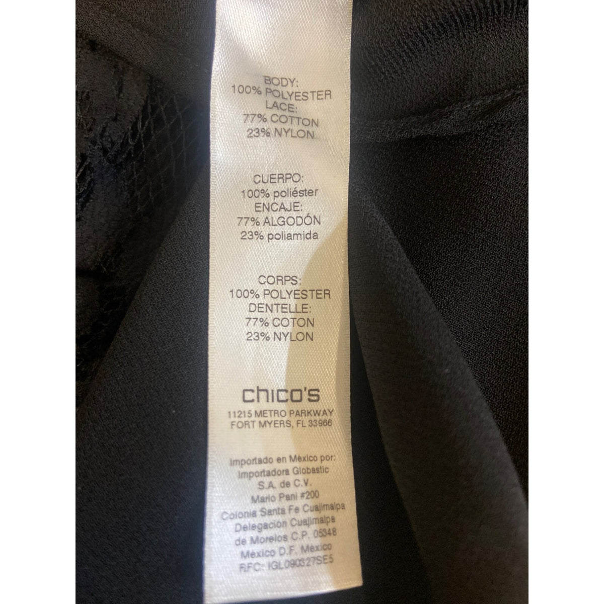 Chico’s Women's Black Long Sleeve Floral Mesh Shirt Sz 1