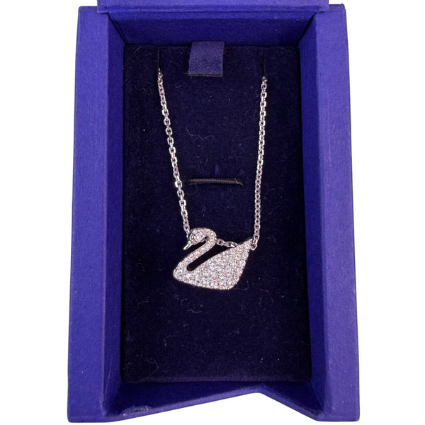 Swarovski Womens Silver Tone Crystal Swan Pendant Necklace Rhodium-Plated