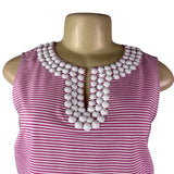 Talbots Womens Pink & White Striped Sleeveless Top With Beaded Neck Sz 4P - New