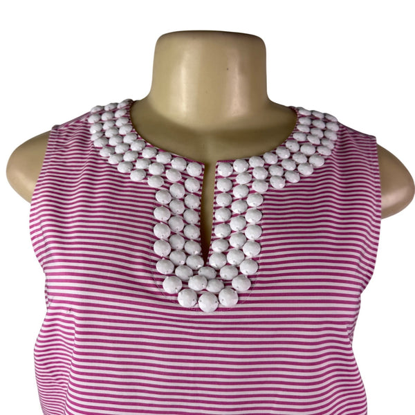 Talbots Womens Pink & White Striped Sleeveless Top With Beaded Neck Sz 4P - New