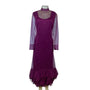 Vintage Purple Mesh Long Sleeve Maxi Dress With Rhinestone Accents & Ruffle Hem
