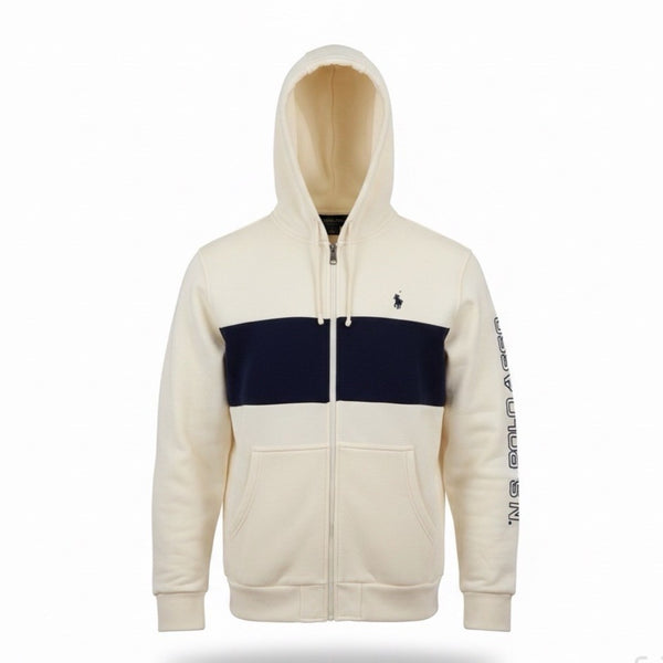U.S. Polo Assn. Mens Cream & Navy Hoodie Sweatshirt Zip Up 2XL