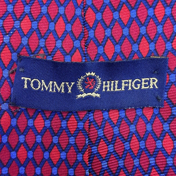 Tommy Hilfiger Mens Red & Blue 100% Silk Geometric Pattern Neck Tie Made In USA