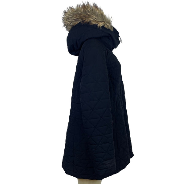 Marc New York Womens Black Quilted Hooded Coat Faux Fur Trim DownPockets Sz XL