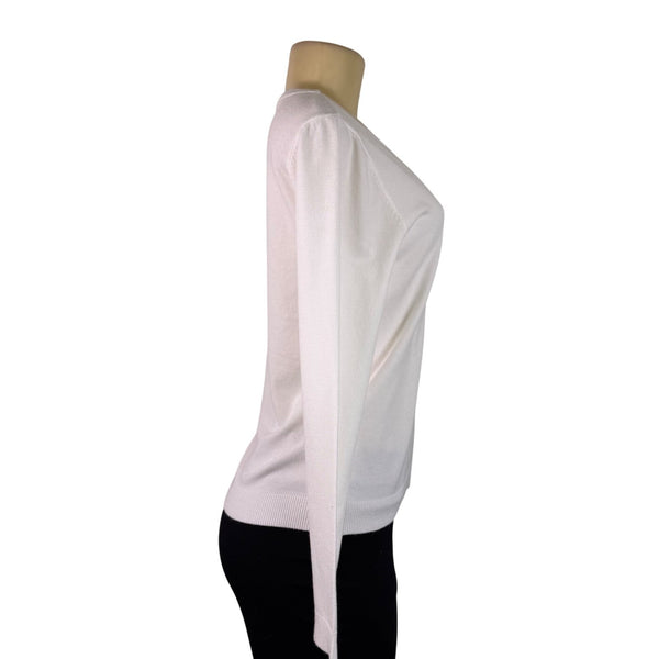 La Vila Milano Womens Eggshell Knit Sweater Bow Detail Long Sleeves Sz XS