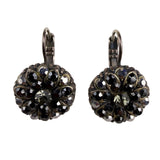 Vintage Womens Black Glass & Silver Tone Floral Earrings Drop