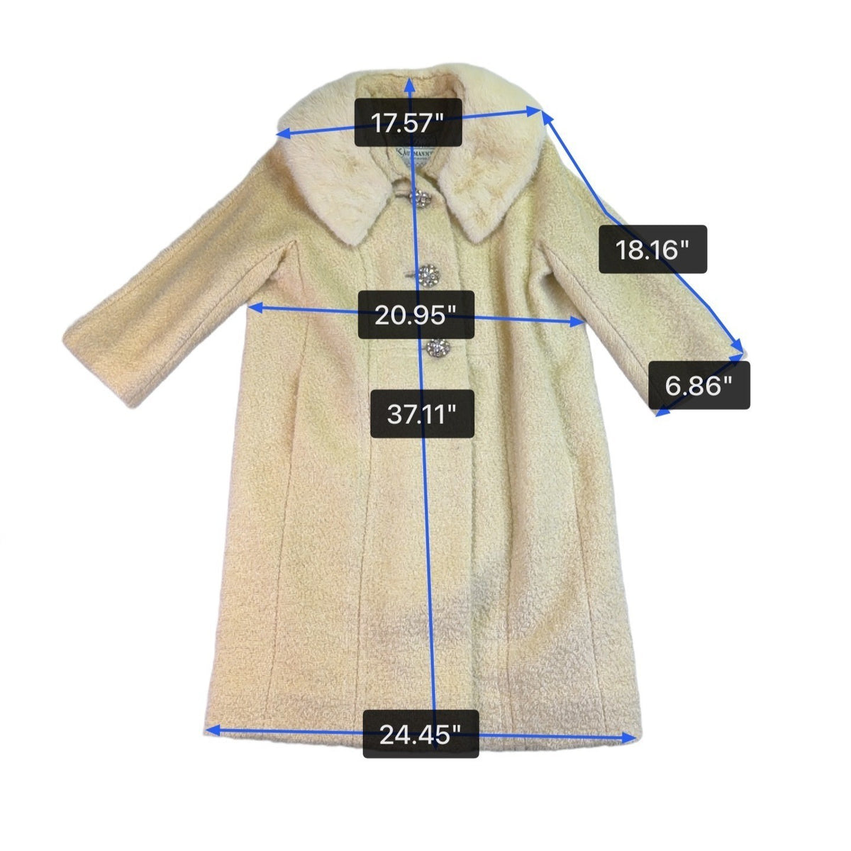 Adoria Kaufmanns Womens Beige Wool Coat Faux Fur Collar Button Closure Vintage