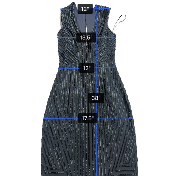 Herve Leger Womens Black Sleeveless Geometric Beaded Dress Evening Wear Sz XS