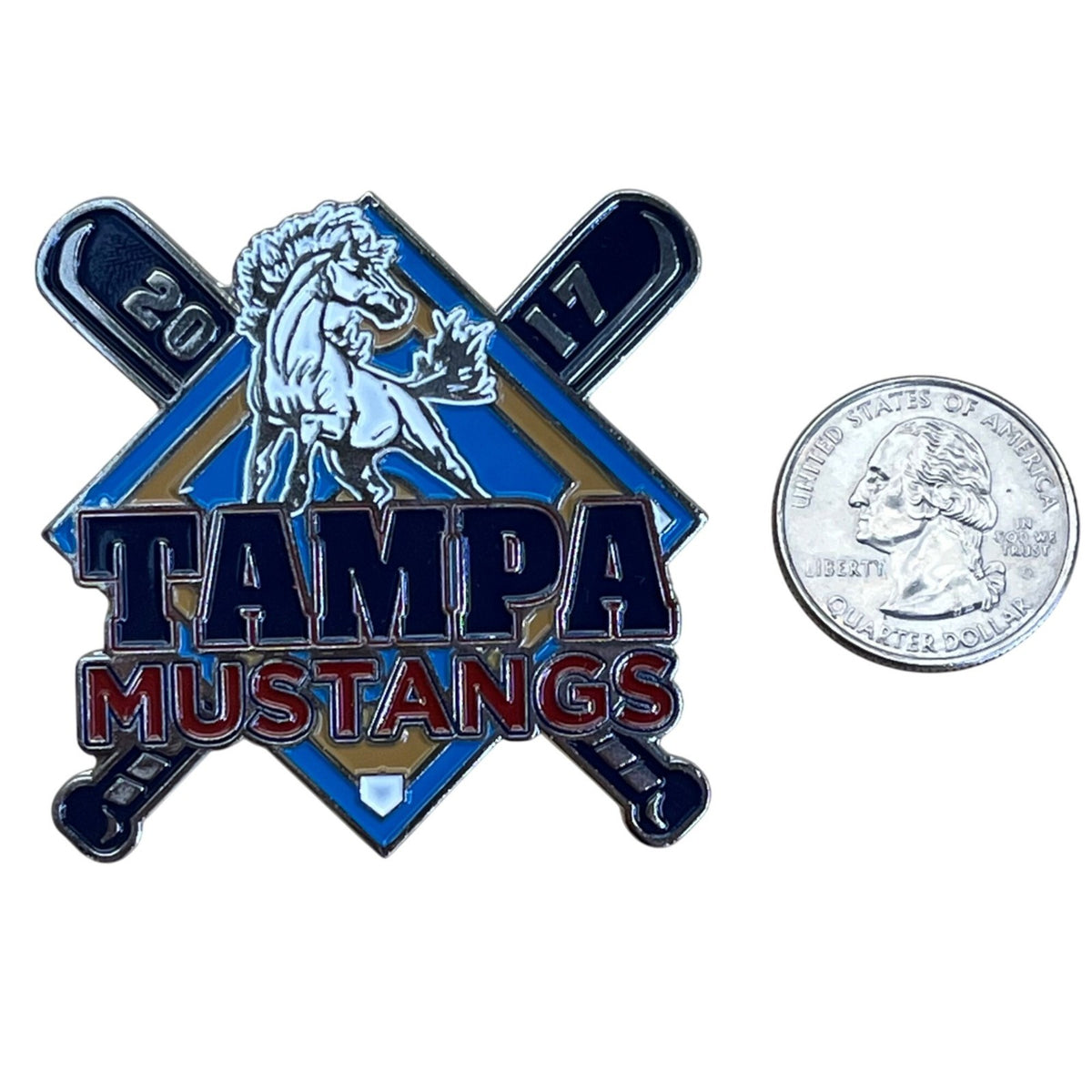 Tampa Mustangs 2017 Softball Pin Collectible With Crossed Bats & Horse Design