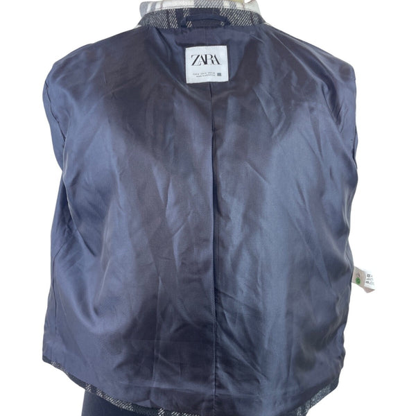 Zara Women's Black & White Plaid Button-Up Jacket With Pockets Sz S