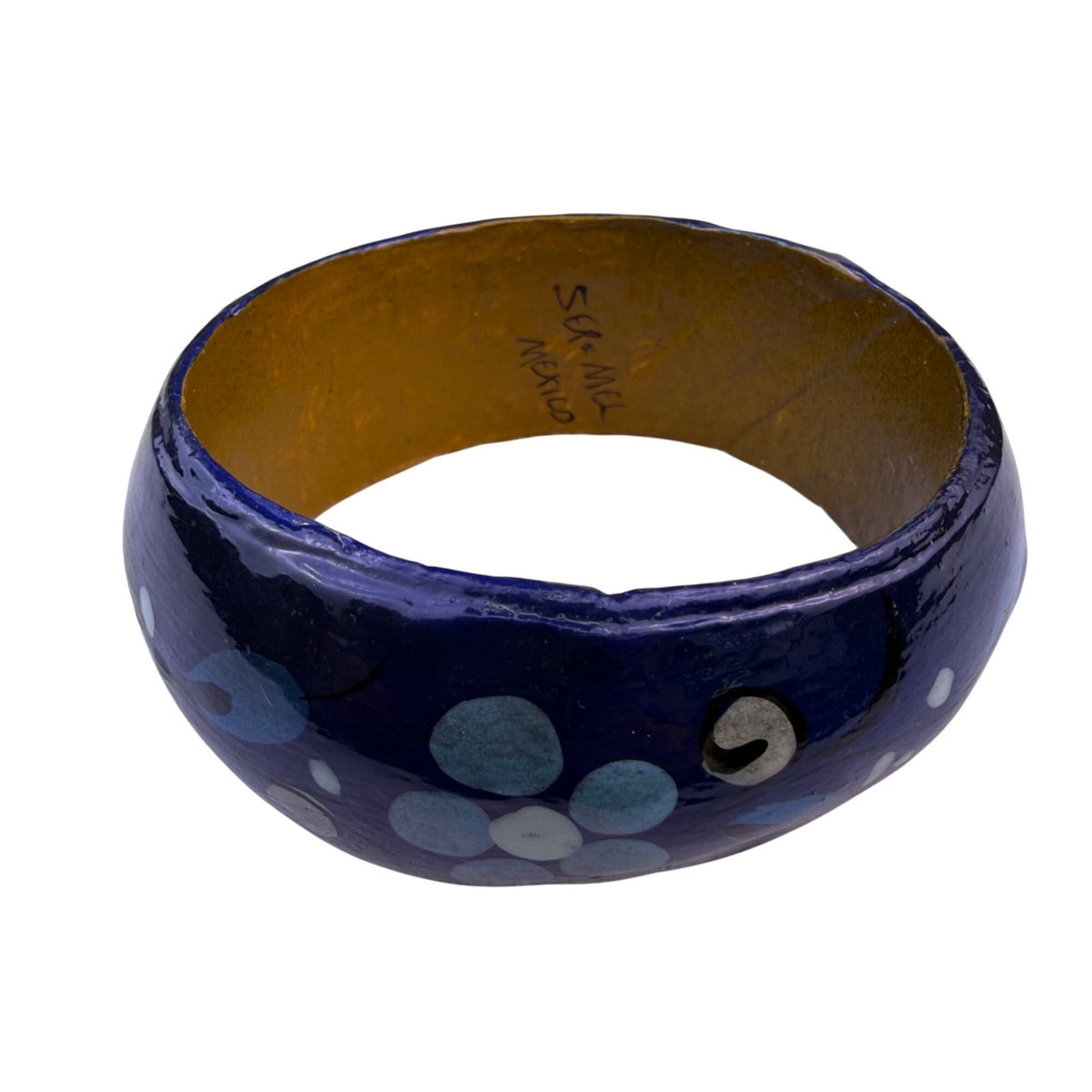 Pulsera Madera Pintada Maraca Sergio Mexico Blue Bangle Bracelet