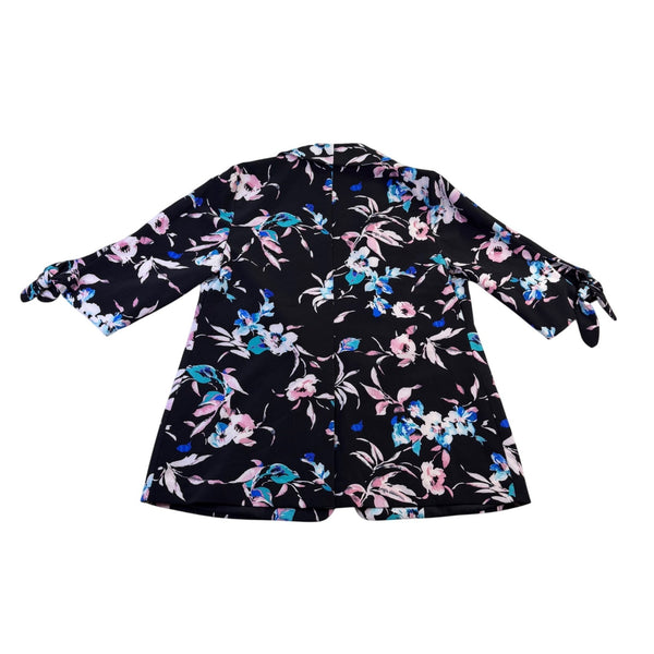 Lane Bryant Womens Black Flora Strech Blazer 3/4 Sleeve Tie Cuffs Size 14/16