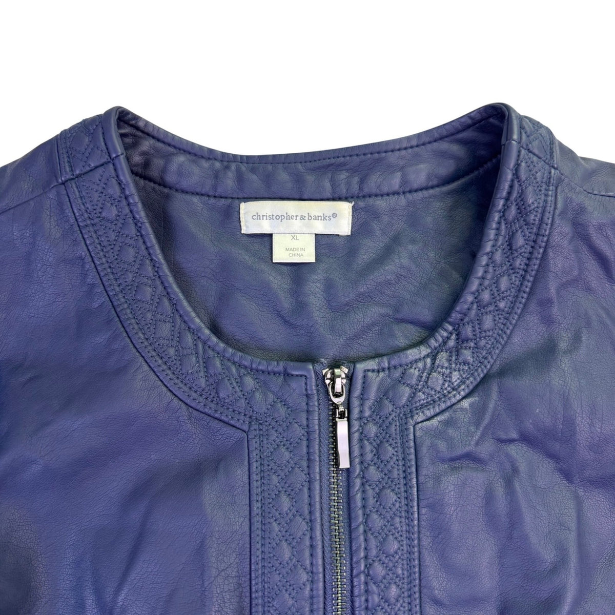 Christopher & Banks Womens Blue Jacket W/ Lace Detail Zipper Pockets Size XL