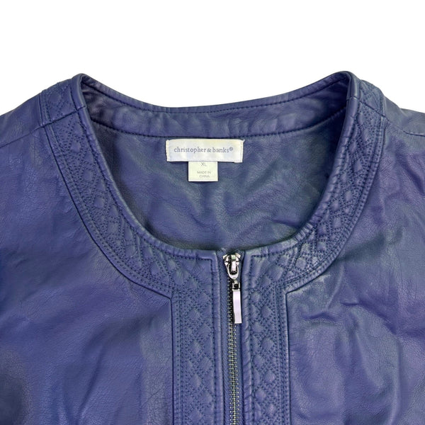 Christopher & Banks Womens Blue Jacket W/ Lace Detail Zipper Pockets Size XL