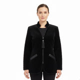 Ann Hobbs For Cattiva Womens Black Acetate Rayon Velvet Zip Jacket Size S
