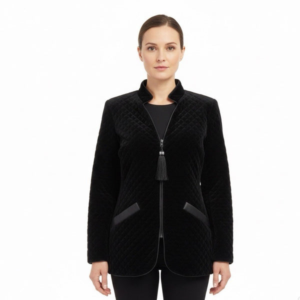 Ann Hobbs For Cattiva Womens Black Acetate Rayon Velvet Zip Jacket Size S