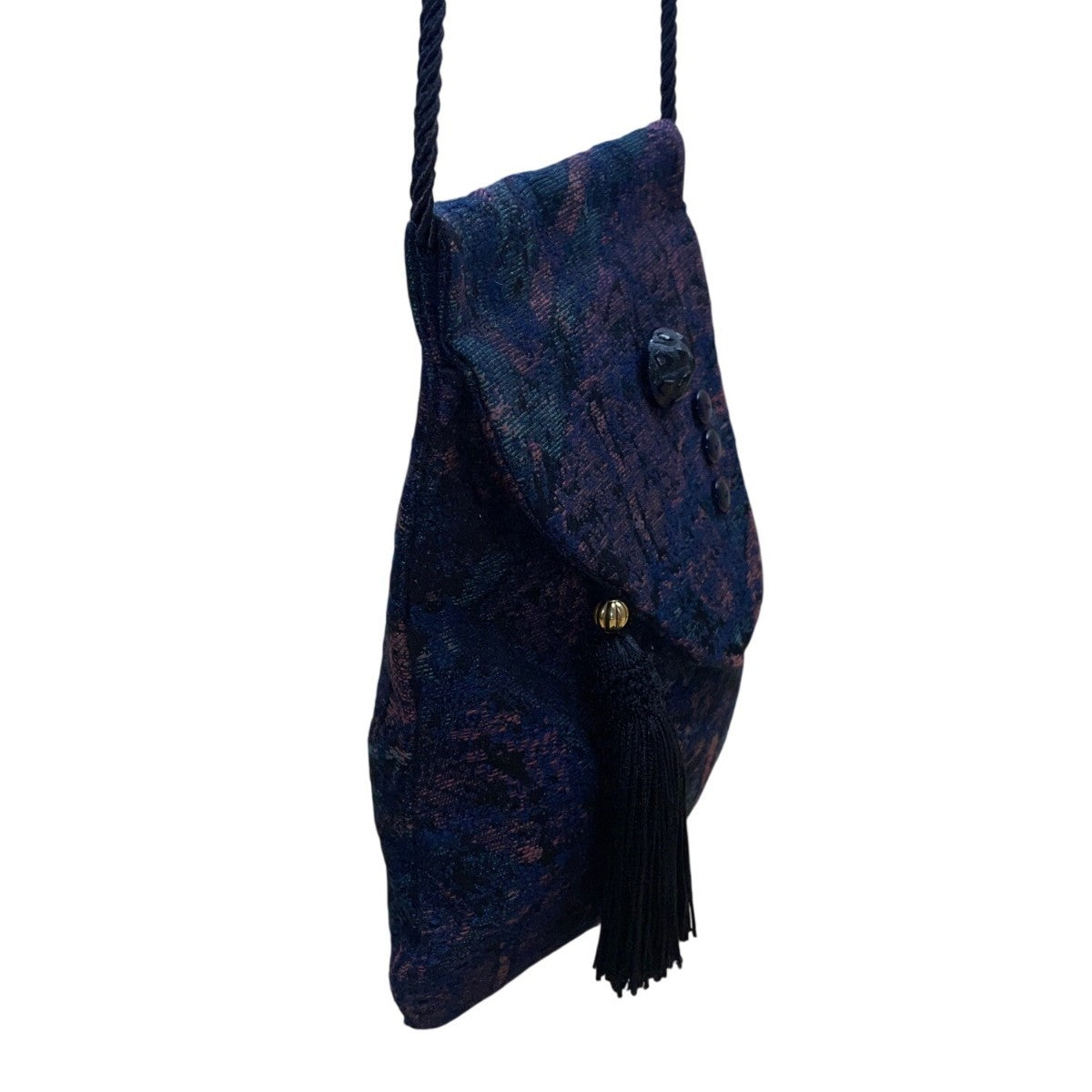 Helens Daughters Women’s Blue Tapestry Tassel & Button Accents Crossbody Bag