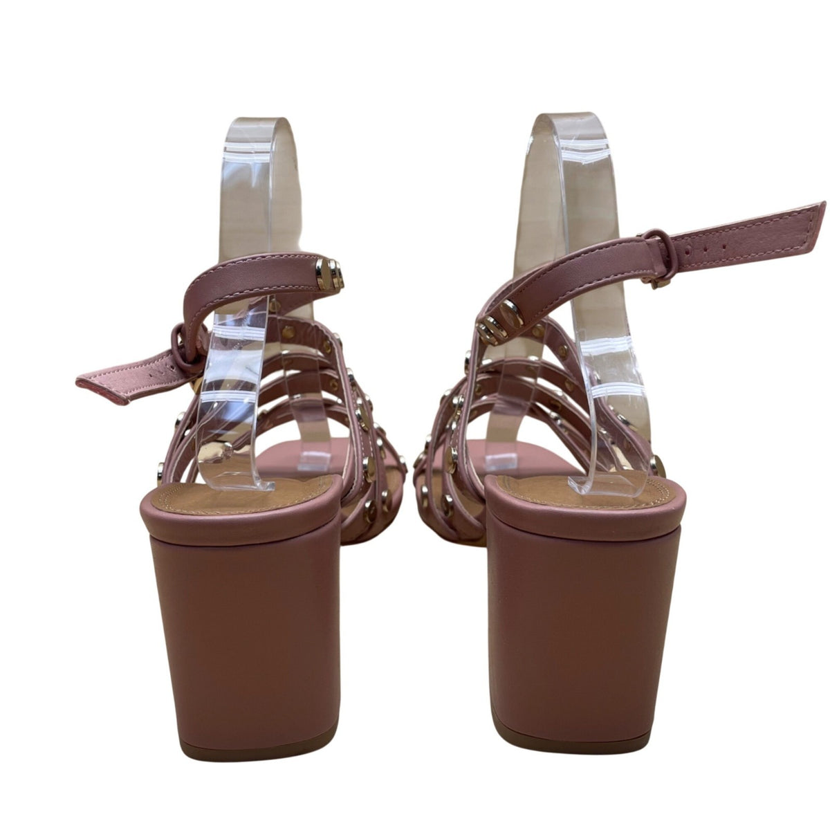 Asos Design Women’s Pink Strappy Studded Harlow Block Heel Sandals Size 8