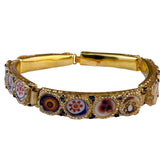 Antique Italian Gold-Tone Womens Micro Mosaic Bracelet Circular Floral Design