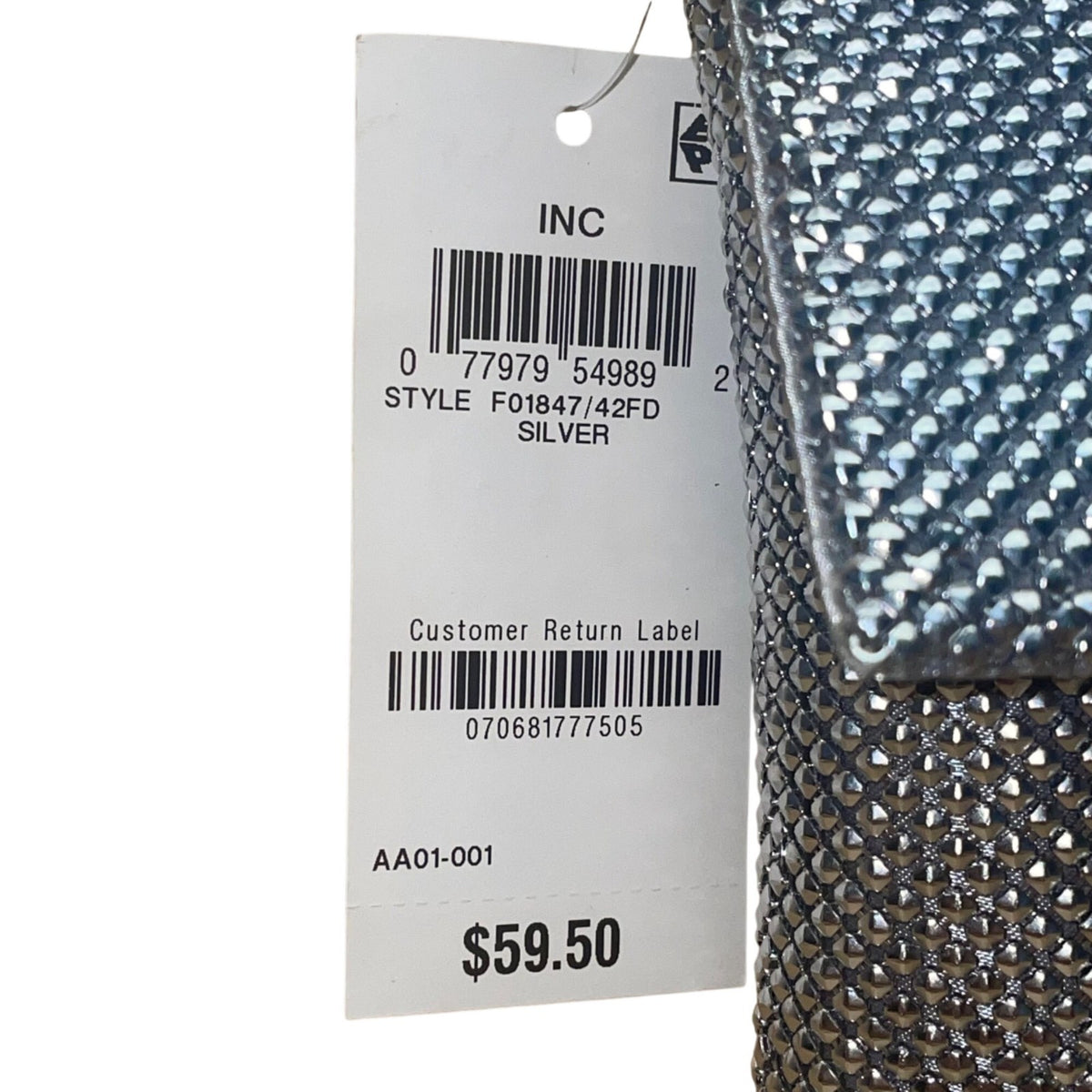 INC Women’s Silver Metallic Mesh Chain Strap Fold-Over Design Clutch Bag