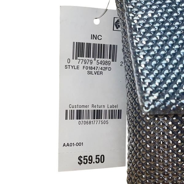 INC Women’s Silver Metallic Mesh Chain Strap Fold-Over Design Clutch Bag