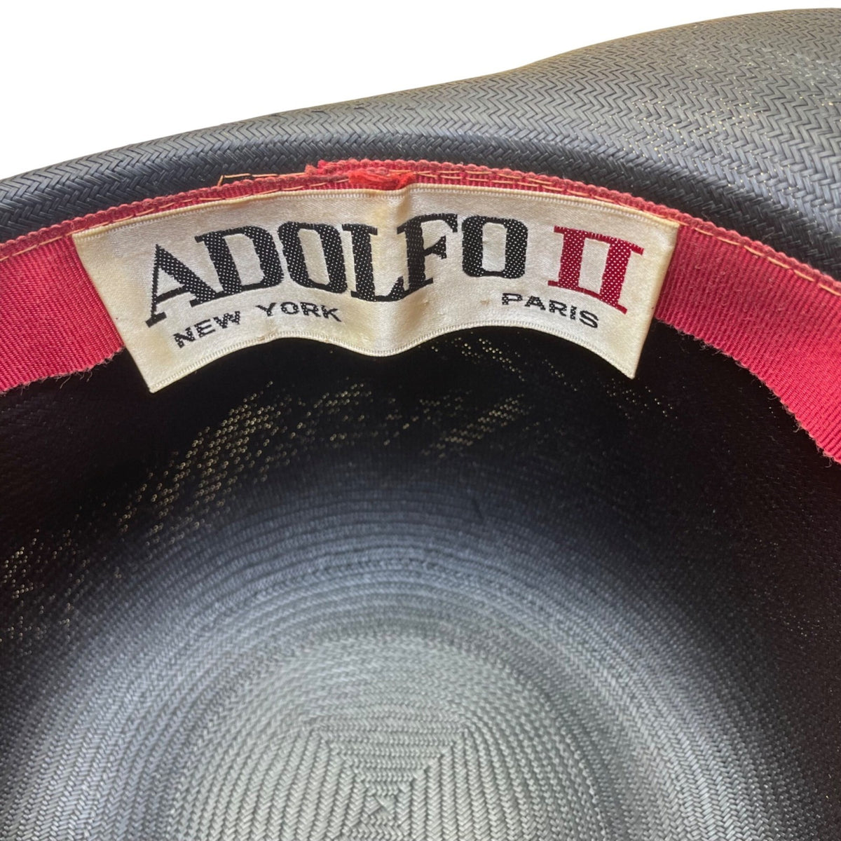 Adolfo II Womens Black Straw Bowler Hat Woven Ribbon Bow Accent Vintage Style