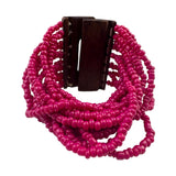 Beaded Multistrand Womens Bracelet Pink Glass Beads Wooden Clasp Handmade