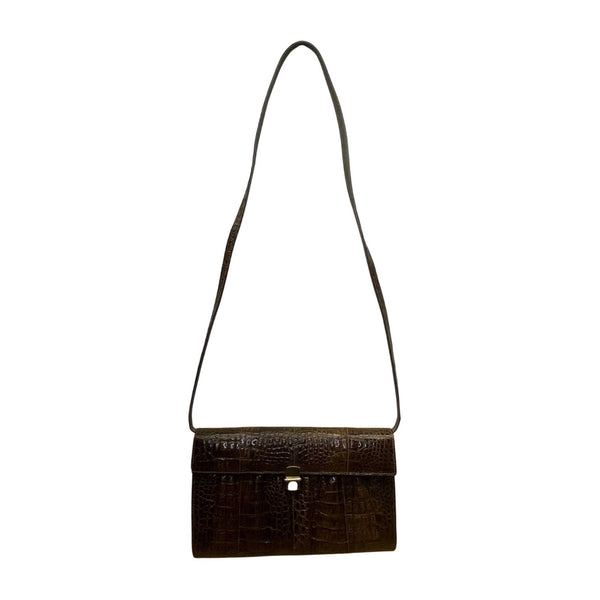 El Corte Inglés Women’s Dark Brown Faux Leather Crocodile-Embossed Shoulder Bag
