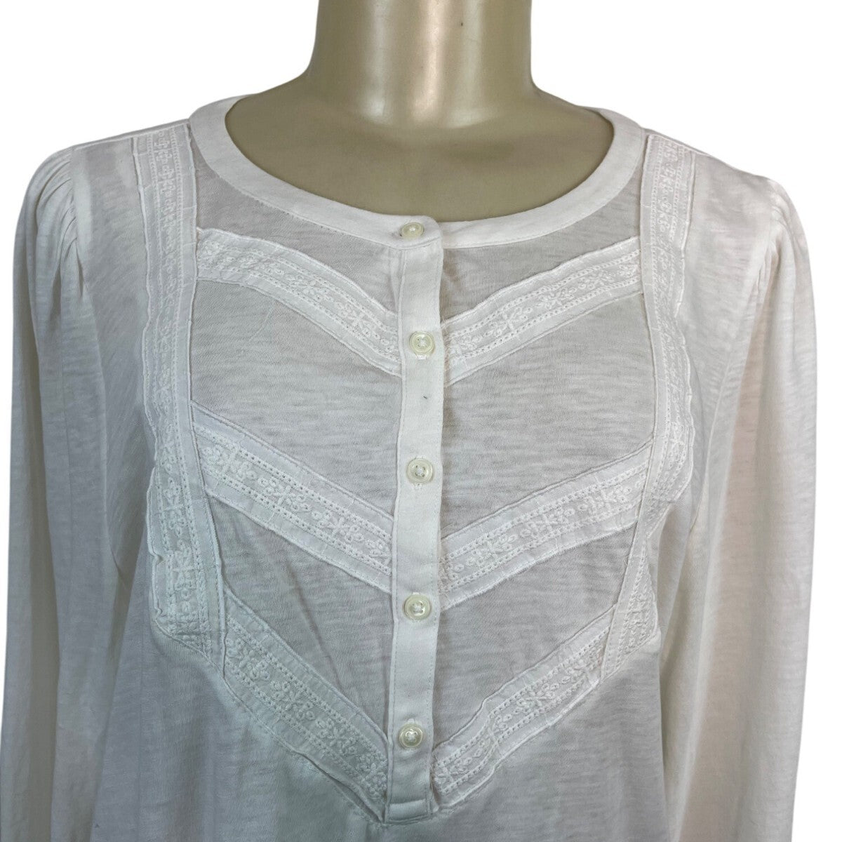 Loft Women’s White Long Sleeve Lace Detail Henley Blouse Sz XL - New
