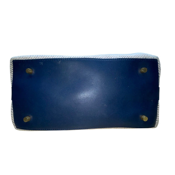 J.McLaughlin Women’s White & Blue Canvas Bamboo Handle Shoulder Bag