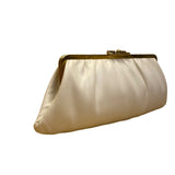 Vintage Women's White Leather With Gold Trim Pleated Design Evening Clutch Bag