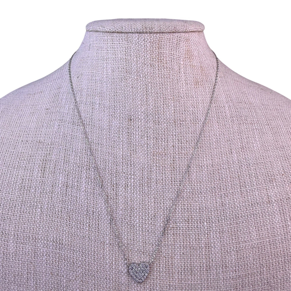 Tabitha Webb Sterling Silver Womens Double Heart Set Necklace W/ Cubic Zirconia