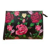Betsey Johnson Women’s Black & Pink Floral Print With Gold Heart Detail Clutch