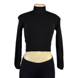 Lululemon Women Black Nylon Blend Ribbed Long Sleeve Open Back Cropped Top Sz M