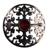 Silver Tone Womens Red Gemstone Filigree Round Brooch Pin Vintage Style