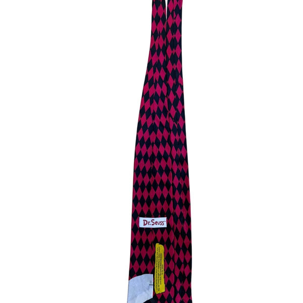 Dr. Seuss Mens Red & Black 100% Silk Christmas Grinch Themed Hand-Sewn Tie