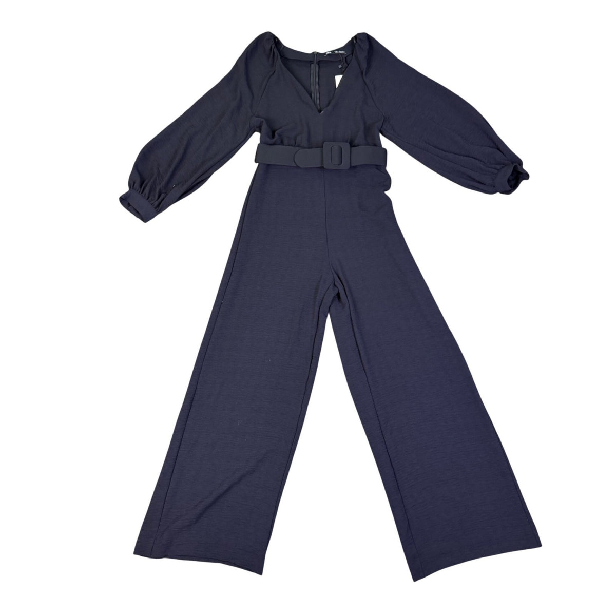 Zara Womens Navy Jumpsuit With Long Sleeves Belted Waist Size M