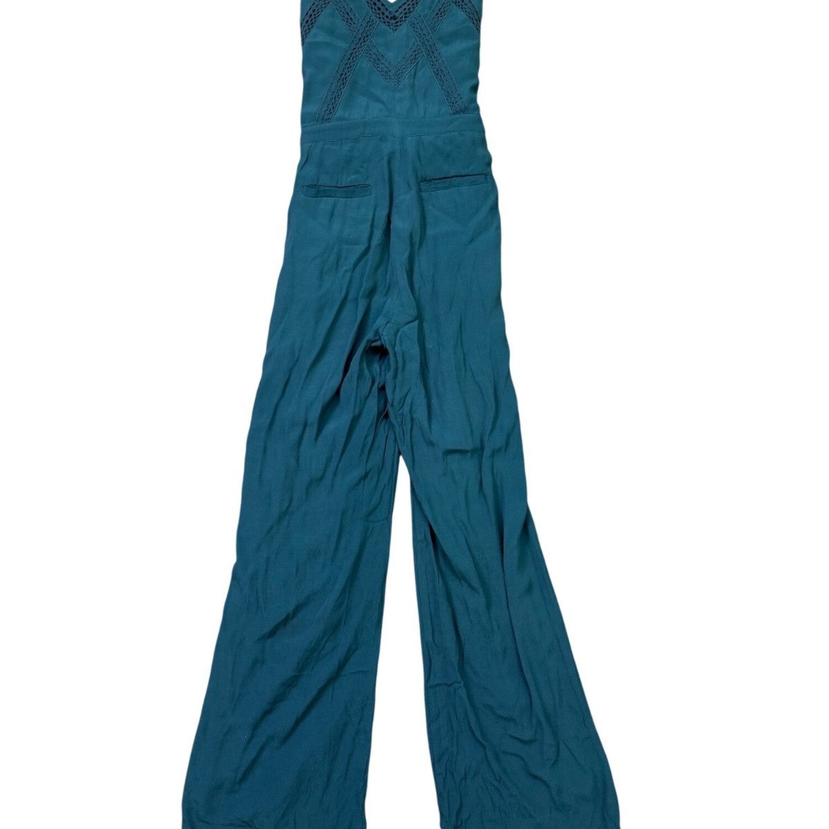 Elevenses Womens Teal Jumpsuit With Lace Accents Belted Wide-Leg Sleeveless Sz 6