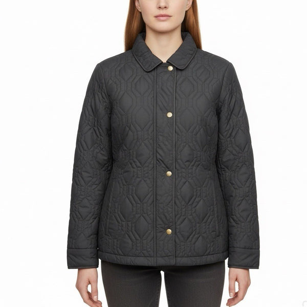 Lands End Womens Black Quilted Jacket Polyester Snap Closure Puffer Coat Size L