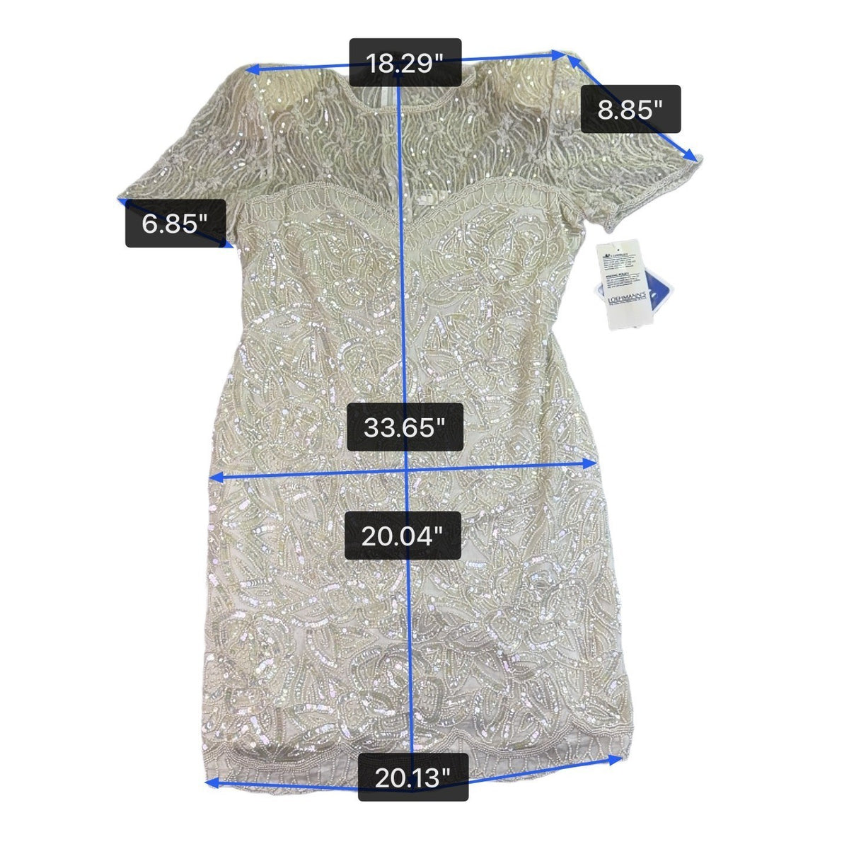 Sweelo Womens Ivory Silk Beaded Short Sleeve Dress Elegant Sequins Layered Sz XL