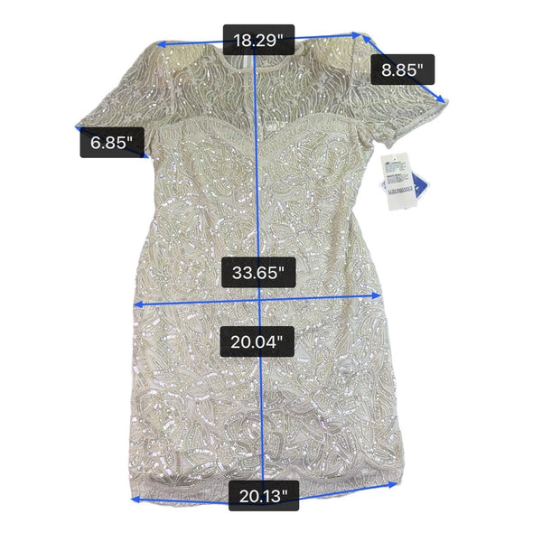 Sweelo Womens Ivory Silk Beaded Short Sleeve Dress Elegant Sequins Layered Sz XL