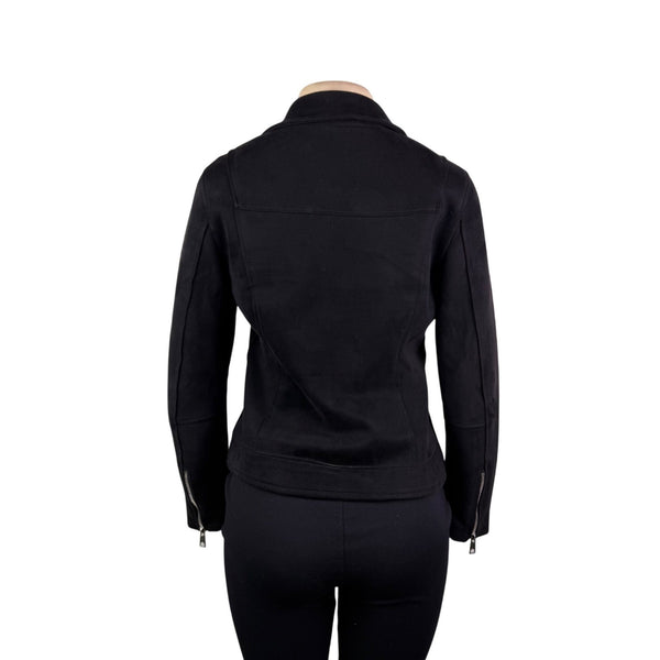 Bellivera Womens Black Polyester Suede Moto Jacket Zippered Pockets Sz S