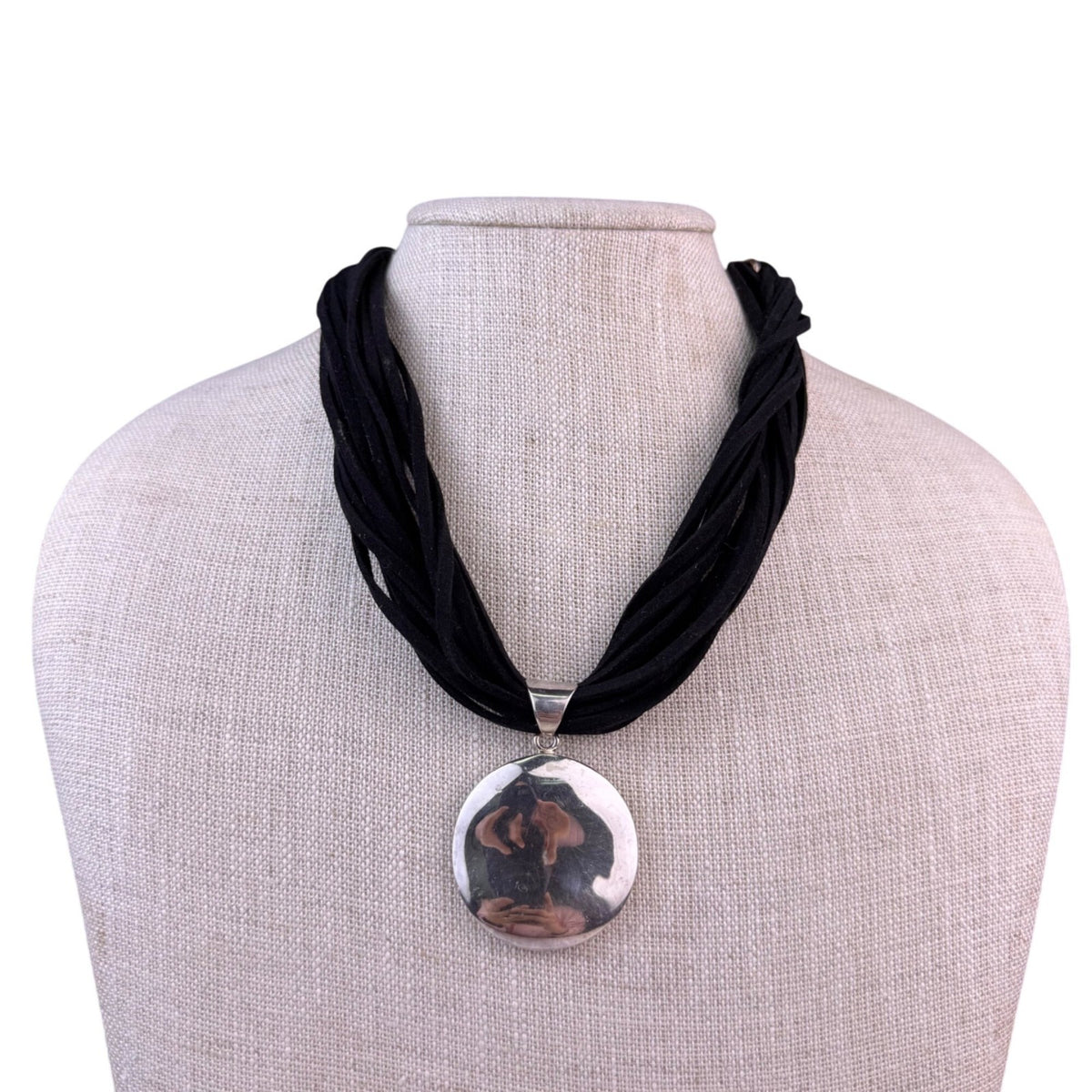 Silpada Womens Black Multi-Strand Necklace Sterling Silver 925 Round Pendant