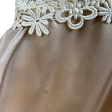 Vintage Cachet Women’s Beige & Ivory Lace Satin Puff Sleeve Midi Dress