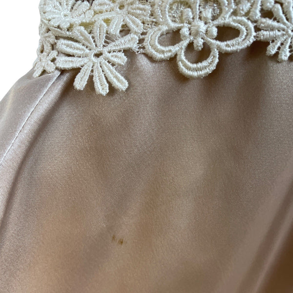 Vintage Cachet Women’s Beige & Ivory Lace Satin Puff Sleeve Midi Dress