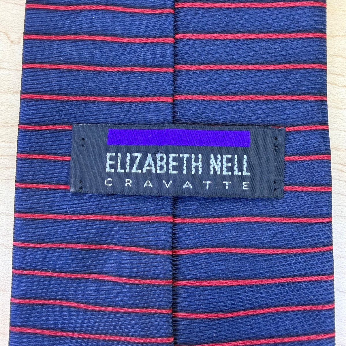 Elizabeth Nell Blue Silk Striped Tie With Red Detail Classic Necktie Made In USA