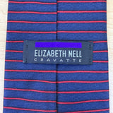 Elizabeth Nell Blue Silk Striped Tie With Red Detail Classic Necktie Made In USA