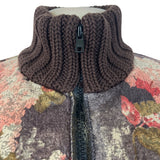 Floral Print Brown Faux Fur Coat Women’s Casual Zipper Closure Size M