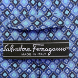 Salvatore Ferragamo Mens Blue 100% Silk Patterned Tie Geometric Design Italy